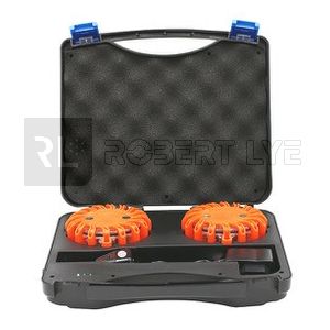 Kit 2 balises de signalisation magnétiques à Leds orange avec valise de rangement - IP67