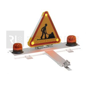 Barre en T avec triangle manuel à Leds équipée de 2 gyrophares à Leds - 12/24 Volts