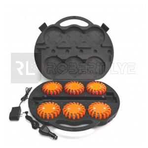 Kit 6 balises de signalisation magnétiques à Leds orange avec valise de rangement - IP67