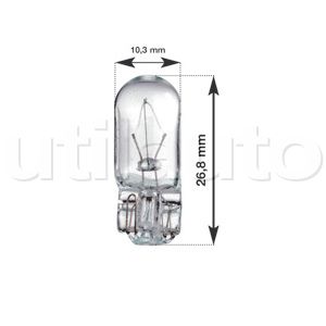 Lampe témoin T10 - Culot verre - Wedge Base - Hauteur 26,8 mm x largeur 10,3 mm