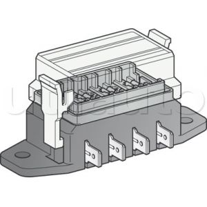 Boîte à fusibles pour 4, 6 ou 8 fusibles UNIVERSELS - Connexions par fiches plates sur le côté de la boîte