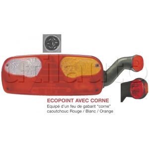 Feu arrière ECOPOINT I avec corne à ampoules - 24 Volts - 476 (avec corne) x 140 x 78 mm