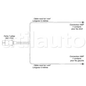 Prolongateur de faisceau avec un connecteur mâle AMP 7 pôles et un  connecteur femelle AMP 7 pôles